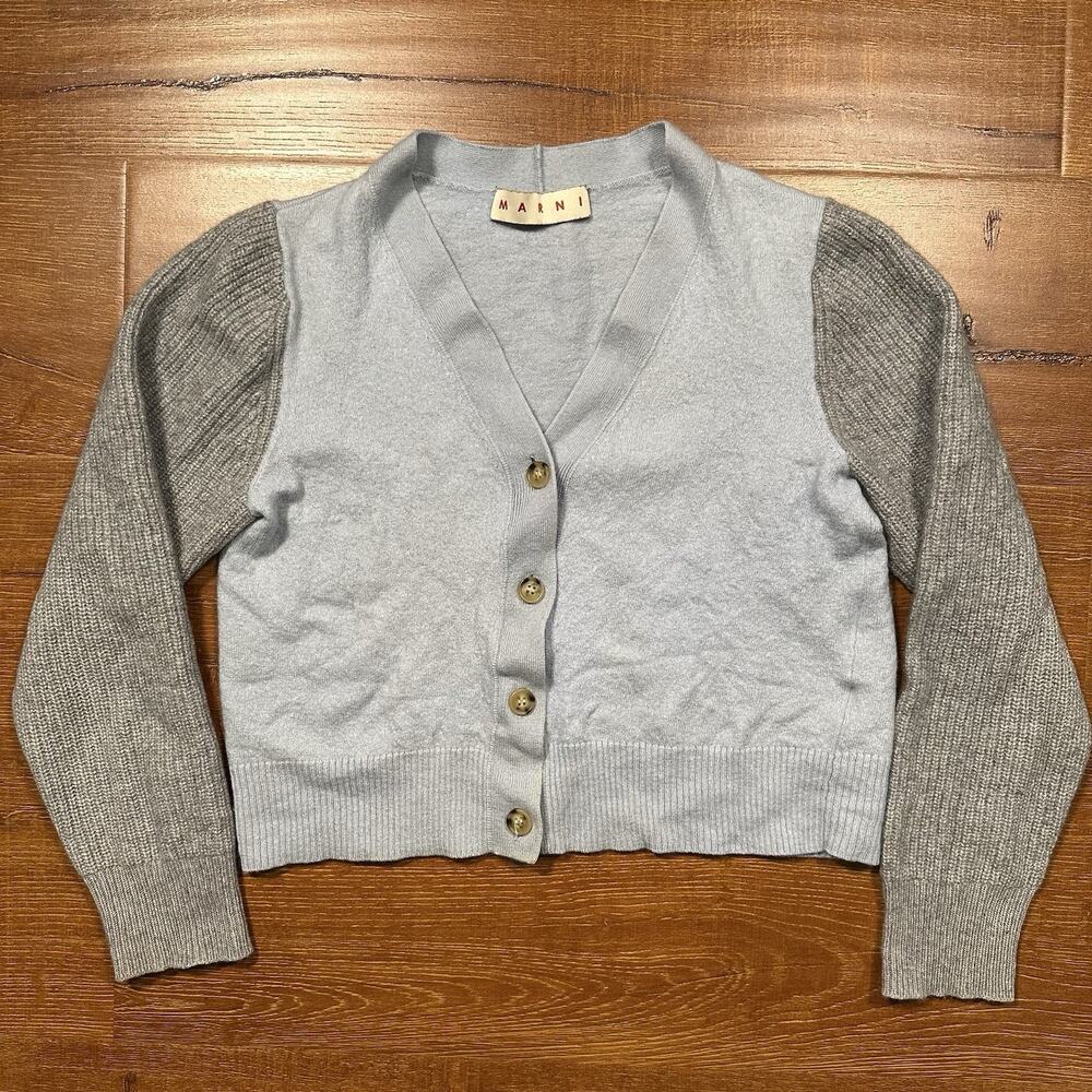 Marni Cardigan Women M Gray Colorblock Cashmere Wool Blend Designer Luxury Italy